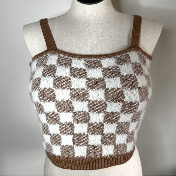 NWT Fuzzy Check Crop Tank + Crop Cardigan Set by Hazel Moon XL Geo - Picture 3 of 13